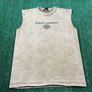 VTG Harley-Davidson Chicago Sleeveless Acid Wash Sleeveless T-Shirt Large Brown
